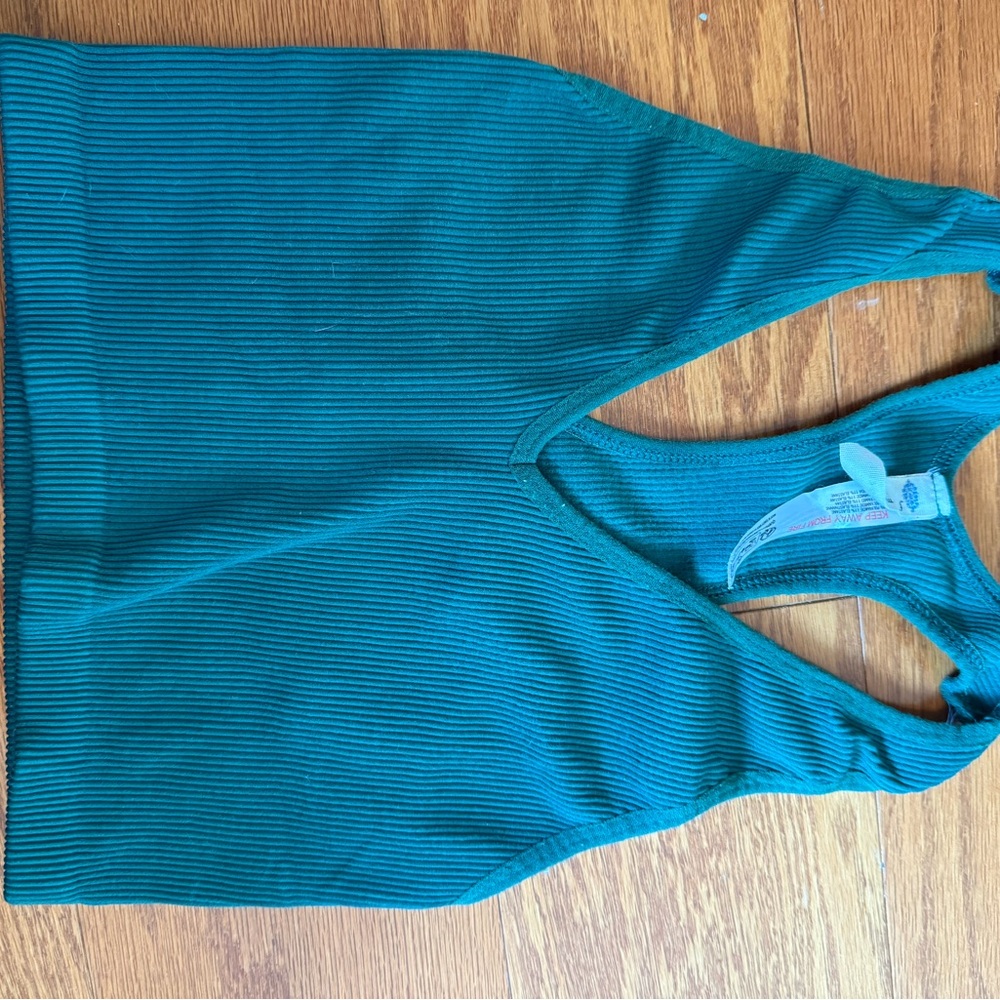 Green Free People Ribbed Tank Top